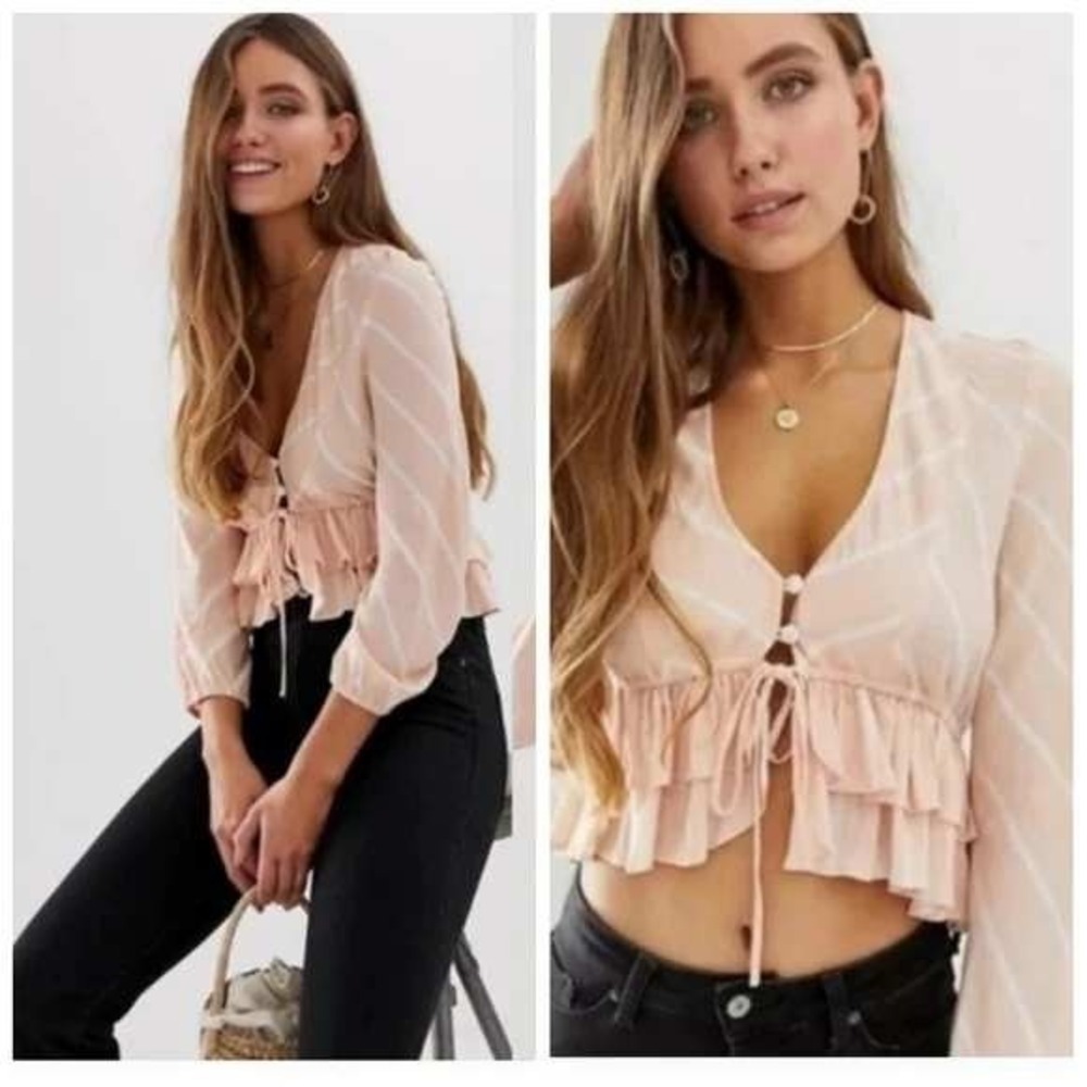 Free People Top M Samifran Long Sleeve Blouse Crop Peplum Romantic Hippie‎ Boho